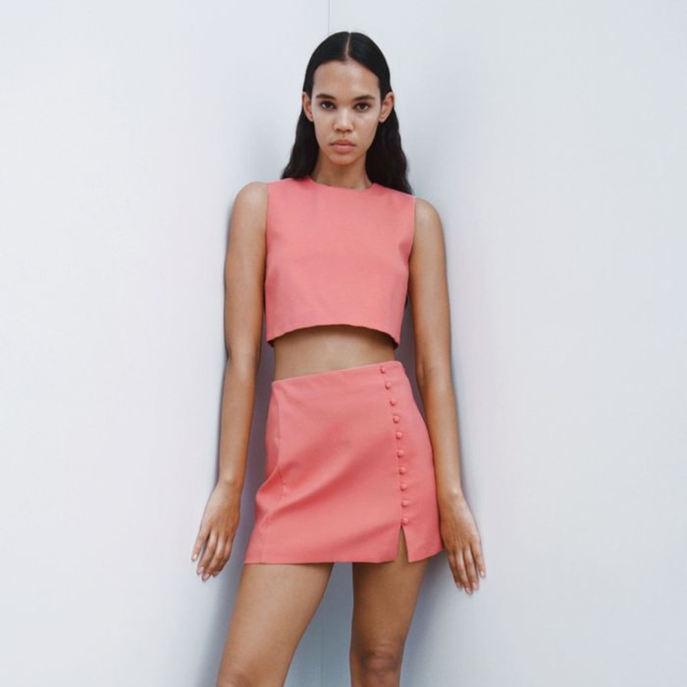 NWT Zara Button Skirt and Matching Top Coral